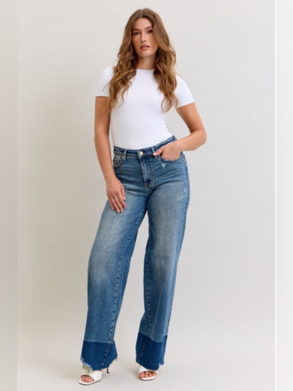 Judy Blue HW Column Straight Colorblock Jeans - Picture 1 of 5